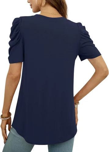 Miniatura 3 de Anydeer Blusa holgada de verano con mangas abombadas para mujer, estilo casual, cuello en V, sin botones