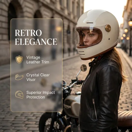 Miniatura 4 de Casco retro para motocicleta Loyoriwy para adultos: Casco integral vintage con sistema de ventilación, diseño impermeable para motociclismo Blanco