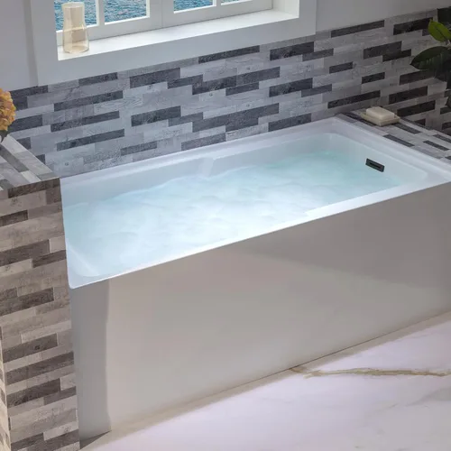 Miniatura 10 de WOODBRIDGE Bañera rectangular de acrílico de 60 pulgadas en blanco con drenaje derecho, desagüe desplegable negro mate incluido BA6030R Mate negro
