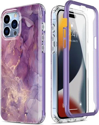Miniatura 10 de Esdot Funda para iPhone 15 Pro con protector de pantalla integrado, funda duradera con diseños de moda para mujeres y niñas, elegante funda Piedra
