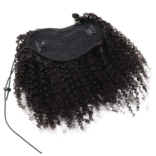 Miniatura 4 de Extensiones de cola de caballo de cabello humano rizado afro, rizado con cordón, extensiones de cabello humano rizado natural en cola de caballo