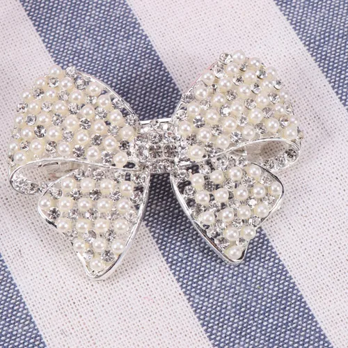 Miniatura 2 de KALLORY Clip de pelo con lazo de perlas con diamantes de imitación, accesorio de pelo de aleación ligera de 2.36 x 1.77 pulgadas para mujeres, ideal