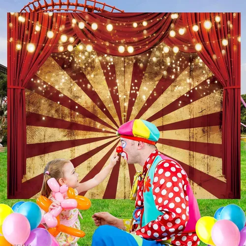 Miniatura 5 de Telón de fondo de circo de 10 x 8 pies para fiesta temática de carnaval, fondo rojo de cortina para baby shower, fiesta de cumpleaños, pancarta