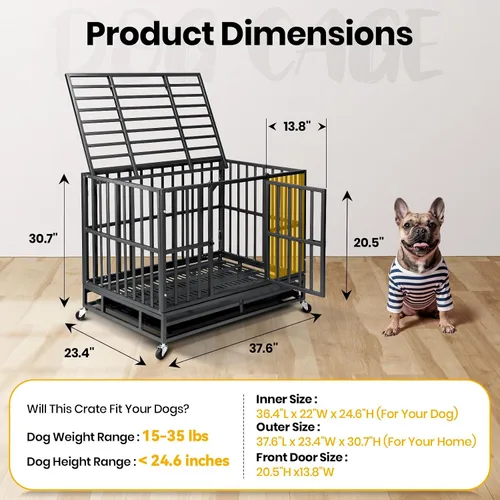 Miniatura 3 de Oranland Jaula para perros indestructible de 38 pulgadas, placa base reforzada mejorada para perros grandes, perrera XL para perros de alta