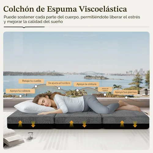 Miniatura 3 de GEMBED Colchón Tri Folding Tamaño Twin - Colchón de Espuma Viscoelástica Tri-fold, Asa y Parte Inferior Antideslizante, Sofá Cama Plegable Portátil