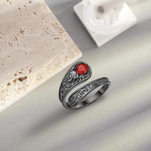 Miniatura 2 de Anillo gótico de plata de ley 925 con diseño de calavera y cuchara, joyería de esqueleto para regalar a mujeres