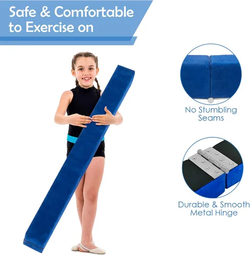 Miniatura 3 de Giantex Haz de equilibrio de 7/8/9 pies, haz de gimnasia plegable con asas de transporte, base de goma antideslizante para niños, haz de gimnasia