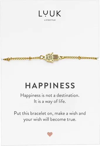 LUUK LIFESTYLE Stainless Steel Bracelet with Pendant and Happiness Card, Filigree and Minimalist Women's Jewelry, Unique Gift idea, Lucky Charm,