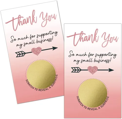 Haizct 50 paquete de tarjetas de agradecimiento en blanco con certificado de regalo para raspar para pequeñas empresas, spa, salón de belleza,