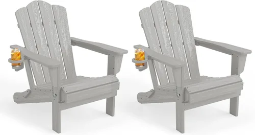 Miniatura 51 de KINGYES Silla plegable Adirondack, sillas de patio HDPE para todo clima, silla de césped con textura de madera para junto a la piscina, patio Aruba