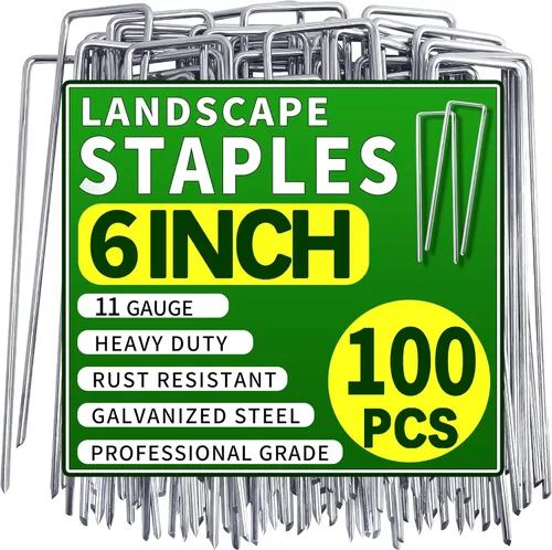 Miniatura 11 de Paquete de 50 grapas de paisaje de 4 pulgadas, estacas de jardín galvanizadas, pines de grapas de jardín antióxido, estacas de suelo para barrera