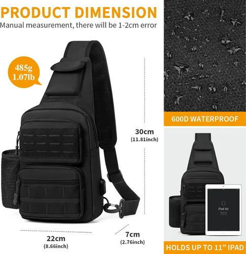 Miniatura 16 de BAIGIO Tactical EDC Sling Bag Militar Una Correa Hombro Mochila Molle Range Bolsas Paquete de Pecho, #01-verde militar, Pequeño, Bolso táctico