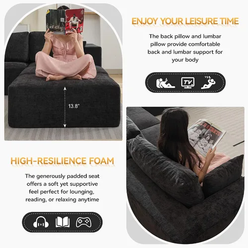Miniatura 5 de Sofá biplaza sin hueso de 83 pulgadas para apartamento pequeño, sofá cómodo y esponjoso con asiento profundo, sofá nube sin montaje, asiento de dos