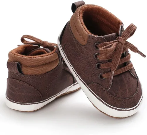 Miniatura 4 de Babelvit Zapatillas de lona con suela suave para bebé y niña, con cordones y cordones para bebé, botas unisex jasta el tobillo recién nacidos