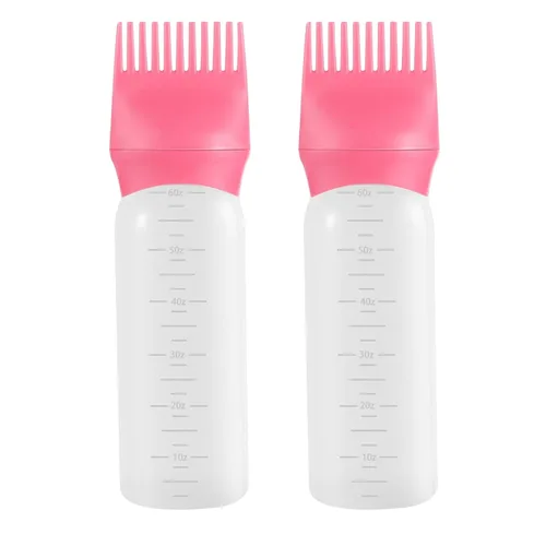 Pimoys Paquete de 2 botellas aplicadoras de peine de raíz, aplicador de aceite de 6 onzas para tinte para el cabello Rosa