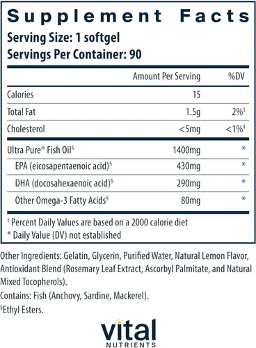 Miniatura 2 de Vital Nutrients Ultra Pure Fish Oil 800 - Apoya la salud del corazón, el cerebro y el sistema inmunológico* - Ácido graso omega-3 de alto contenido