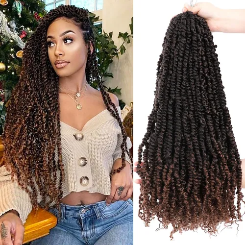 Miniatura 28 de Cabello Passion Twist de 12 pulgadas, 8 paquetes, cabello de ganchillo pretrenzado para mujeres negras, cabello rizado de ganchillo preenlazado, 1b#