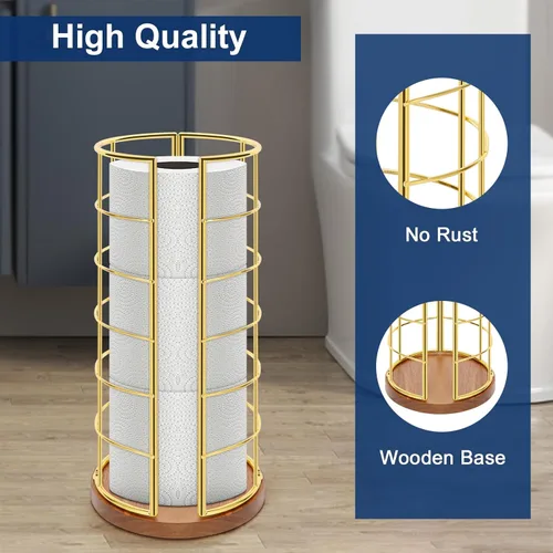 Miniatura 5 de NearMoon Soporte organizador de papel higiénico, almacenamiento para 3 rollos de papel higiénico, accesorio de baño de metal, soporte de rollo Dorado