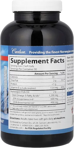 Miniatura 2 de Carlson - Super Omega-3 Gemas, 1200 mg Omega-3, Apoyo Cardiovascular, Función Cerebral y Salud de la Visión, 180 geles blandos