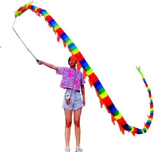 Miniatura 4 de 19.6 pies de seda azul dragón Poi, cinta de práctica con espiral de dragón lanzador con barra de mano de fibra de vidrio elástica de 35.4 in + bolsa