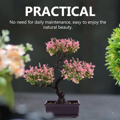 Miniatura 2 de Cabilock Árbol de bonsái artificial, decoración de bonsái artificial, modelo de planta verde artificial, planta en maceta para el hogar, mesa, Rosa