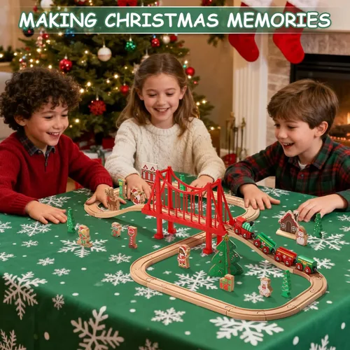 Miniatura 4 de SainSmart Jr. Juego de tren de madera de 50 piezas, tren de juguete con exquisita caja, juego de pista de tren de madera apto para las principales