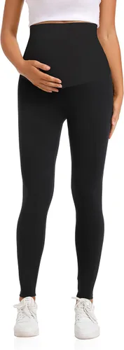 Miniatura 2 de V VOCNI Leggings de maternidad sobre el vientre, esenciales para mujer, elásticos, suaves, de punto, con soporte para el vientre, leggings