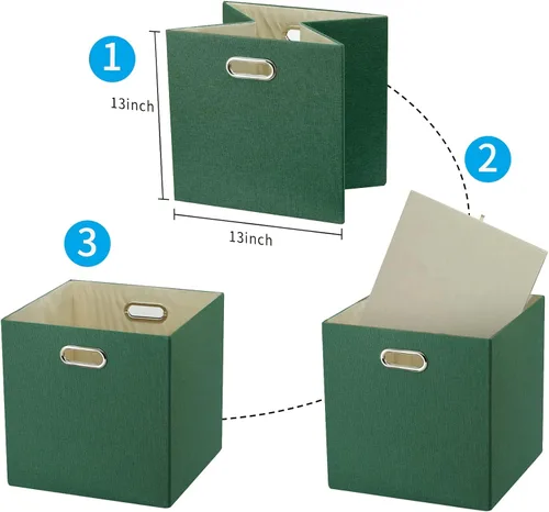 Miniatura 4 de Cubo de almacenamiento de 11 x 11 pulgadas, caja plegable de lino con asas, cesta de organización plegable, juego de 4 cajones de gran capacidad