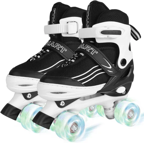 Patines para niños y niñas, niños principiantes, 4 tamaños ajustables, patines cuádruples para niños y jóvenes, con ruedas iluminadas para deportes