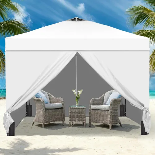 Miniatura 8 de GDY 10x10FT Pop-Up Canopy Tent — with 4-Side Walls & Vented Top, Portable Outdoor Event Tent for Garden, Poolside, Parks, Parties,Camping, White.