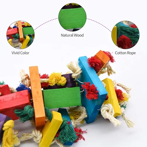 Miniatura 2 de RUBY.Q Paquete de 2 juguetes grandes de loro, juguete de loro de pájaro de 20 pulgadas, juguetes multicolor de madera natural para masticar pájaros