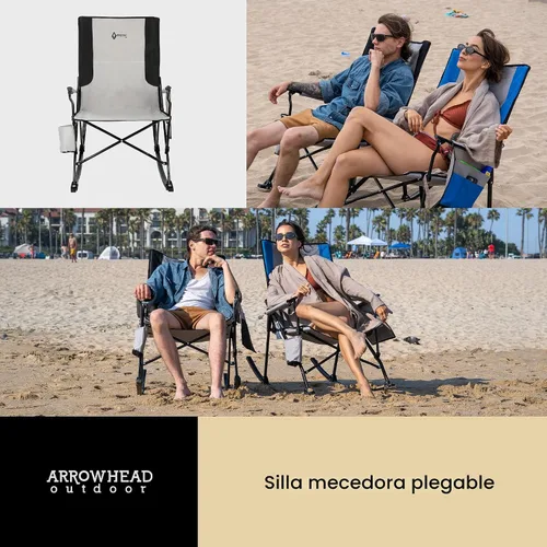 Miniatura 9 de ARROWHEAD OUTDOOR Silla Mecedora Plegable de Campamento con Portavasos Grande, Bolsillo Lateral, Plegable que Ahorra Espacio, Balancín Mejorado