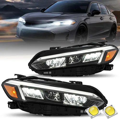 Miniatura 17 de JSBOYAT Conjunto de faros delanteros de repuesto con bombillas para Honda Civic 2/4 puertas 2004-2005, carcasa negra, reflector ámbar
