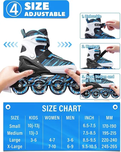 Miniatura 3 de Patines en línea ajustables para niños y niñas de 5-8 y 8-12 años con ruedas iluminadas, patines para niños de 4-12 años, patines para adolescentes