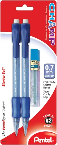 Pentel Champ Starter Set con lápiz automático con plomo, (0.020 in), surtido, paquete de 2 (A2CBP)