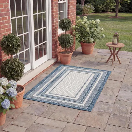 Miniatura 65 de SAFAVIEH Alfombra lavable al aire libre Courtyard Collection – 4' x 5'7", beige oscuro y beige, no desprende pelusa y fácil de limpiar, ideal