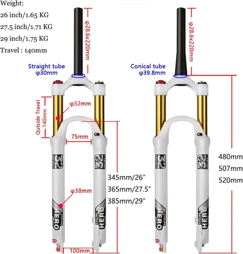 Miniatura 2 de 26/27.5/29 Inch MTB Air Suspension Forks Travel 140mm, Rebound Adjust 1-1/8" Straight/Tapered Tube QR 9mm Magnesium Alloy Manual/Remote Lockout