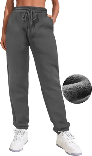Pinspark Pantalones deportivos con forro polar para mujer, para invierno y otoño, pantalones deportivos casuales holgados con bolsillos