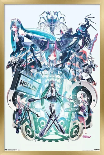 Miniatura 9 de Trends International Hatsune Miku - Póster de pared Hello, 14.725 x 22.375 pulgadas, versión con marco de madera tipo granero