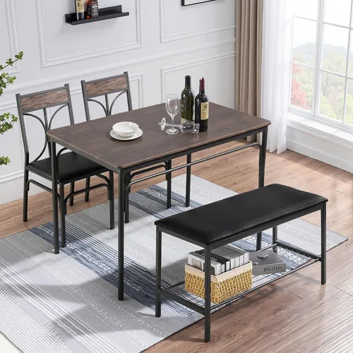 Miniatura 3 de VECELO Juego de mesa de comedor de cocina con banco tapizado y 2 sillas Diseño compacto que ahorra espacio Perfecto para apartamentos pequeños