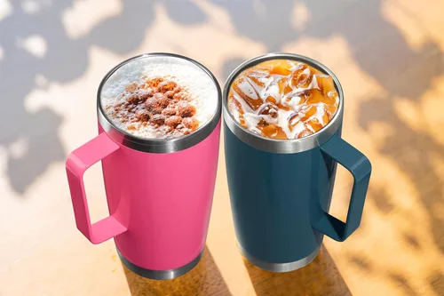 Miniatura 5 de CIVAGO Vaso Tumbler de acero inoxidable aislado en oro rosa de 20 onzas con tapa, popote, asa y aislamiento al vacío de doble pared