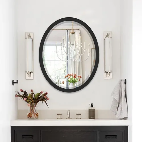 Miniatura 3 de LYYYXGYP Espejo de pared ovalado de 23 x 29 pulgadas, marco de metal negro mate, espejos decorativos para montaje en pared, para tocador, baño