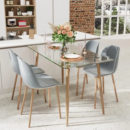 Miniatura 2 de Moccha - Mesa de comedor de cristal de 51 pulgadas, mesa rectangular moderna con amplia mesa de vidrio templado y patas de metal de grano de madera