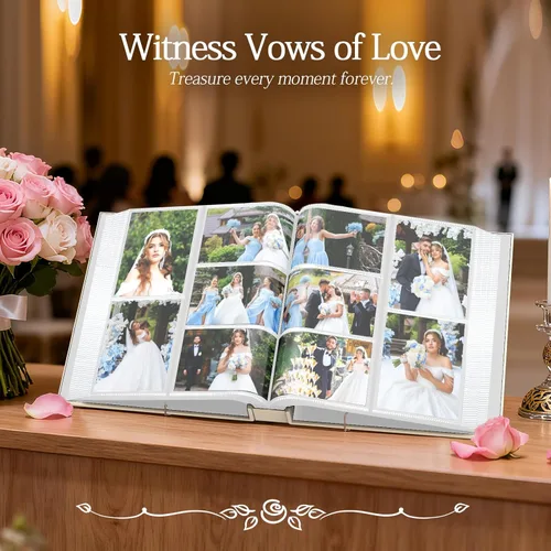Miniatura 6 de Wedding Photo Album 4x6 with 400 Pockets, Custom Engraved Beige Leather Memory Book for Engagement, Bridal Shower & Keepsake Gift, Beige Leather