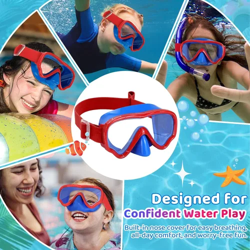 Miniatura 8 de Vvinca Gafas de natación para niños con cubierta para la nariz, máscara de buceo, correa de tela antivaho anti roturas para niños de 3 a 15 años