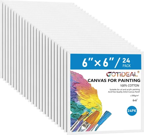 Miniatura 6 de GOTIDEAL Lienzos para pintura, 10 x 10 pulgadas, paquete de 12 paneles de lienzo planos en blanco imprimados profesionales, 100% algodón, tableros