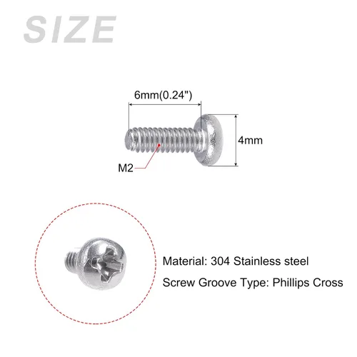 Miniatura 2 de METALLIXITY Tornillos de máquina (M2 x 0.236 in), 30 unidades, pernos Phillips cruzados de acero inoxidable 304, para instalación de muebles