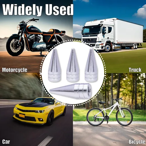 Miniatura 6 de 4 piezas de tapas de válvula de rueda con forma de punta, válvula de rueda de aleación de aluminio con punta, universal para automóviles, SUV