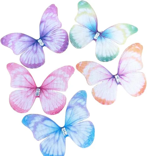 Chenkou Craft Mix Bulk 20pcs 2"(50mm) Organza Mariposa Dos Capas Cinta Flores Lazos Artesanía Decoración De Boda Apliques (Organza Mariposa)