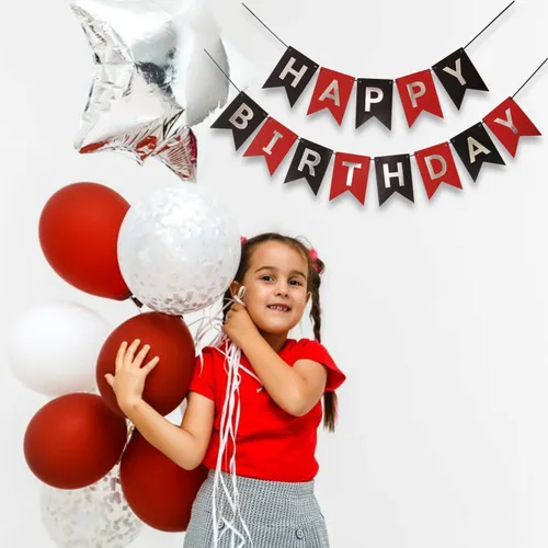 Miniatura 4 de Cartel de feliz cumpleaños de color rojo, plateado y negro, decoración para niños, niñas, hombres y mujeres, aniversario, fiesta de cumpleaños